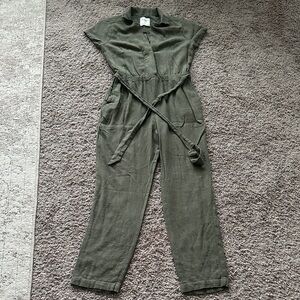 Abercrombie Khaki Green Belted Jumpsuit